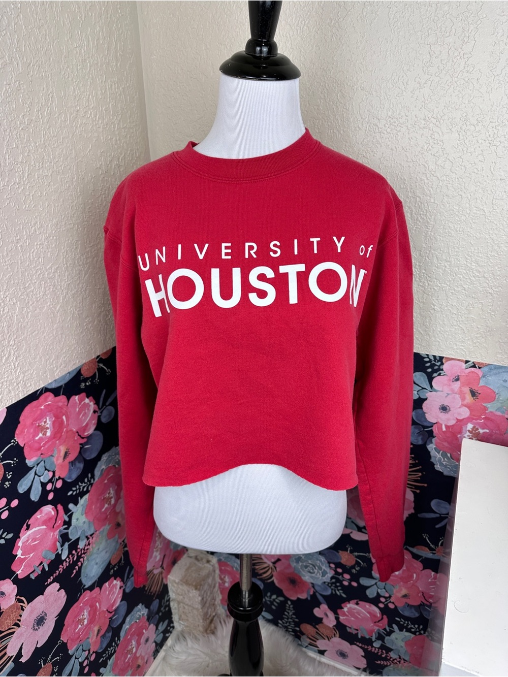 Vintage Champion University Of Houston Red White Graphic Crop Sweatshirt Small